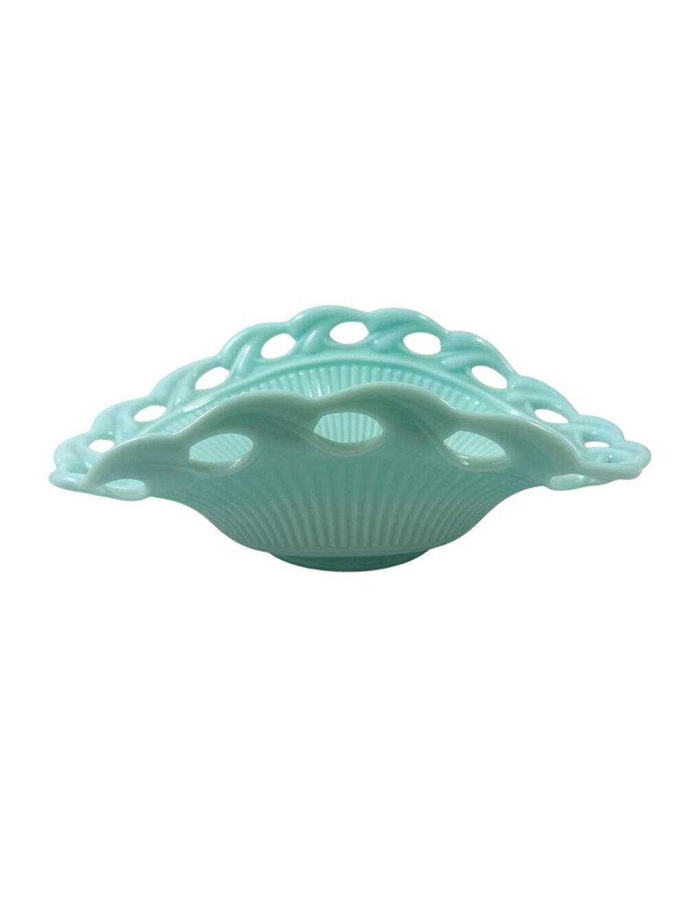 Fostoria Betsy Ross Aqua Blue Milk Glass Oblong Basket Fruit Bowl Vintage 1950s